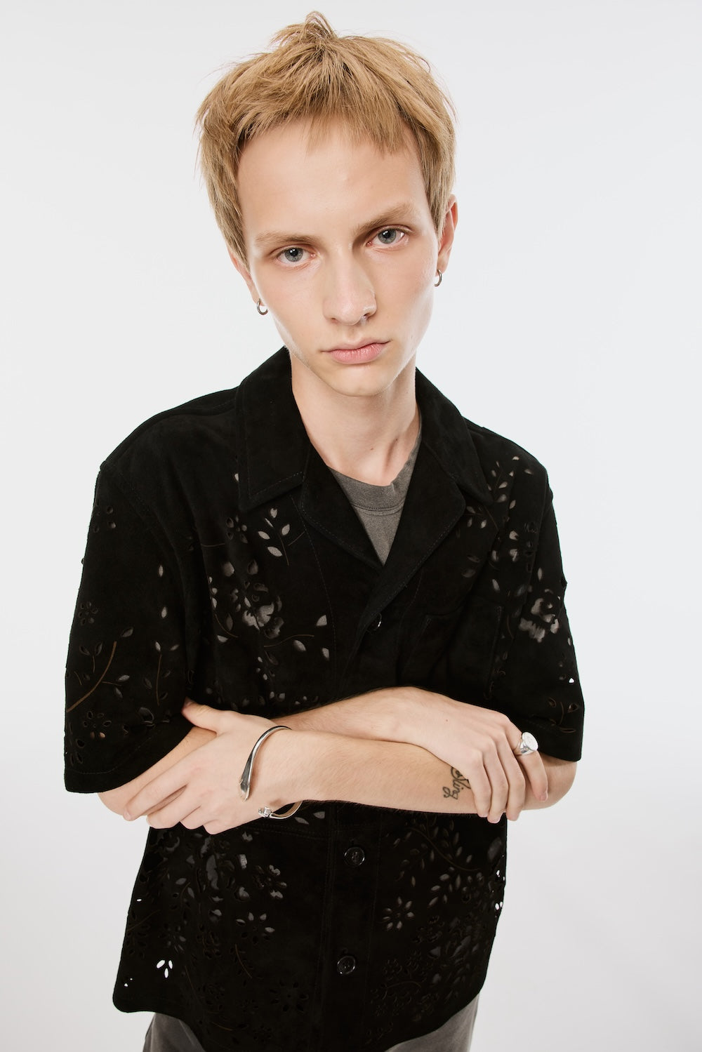 Bandana Hole Leather Half Sleeve Shirt - Black - MASU– MASU