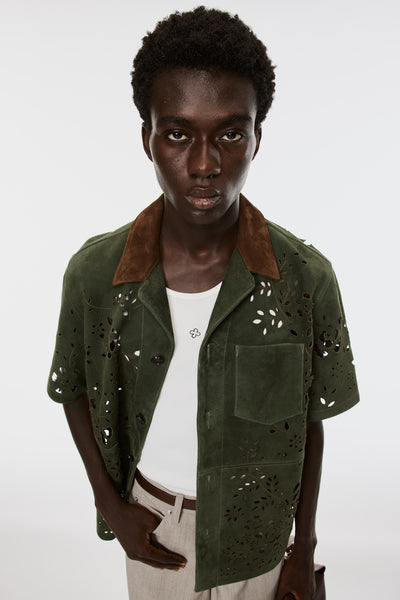 BANDANA HOLE LEATHER HALF SLEEVE SHIRT - MOSS GREEN / M26U6SH002-MASU Official Online Store