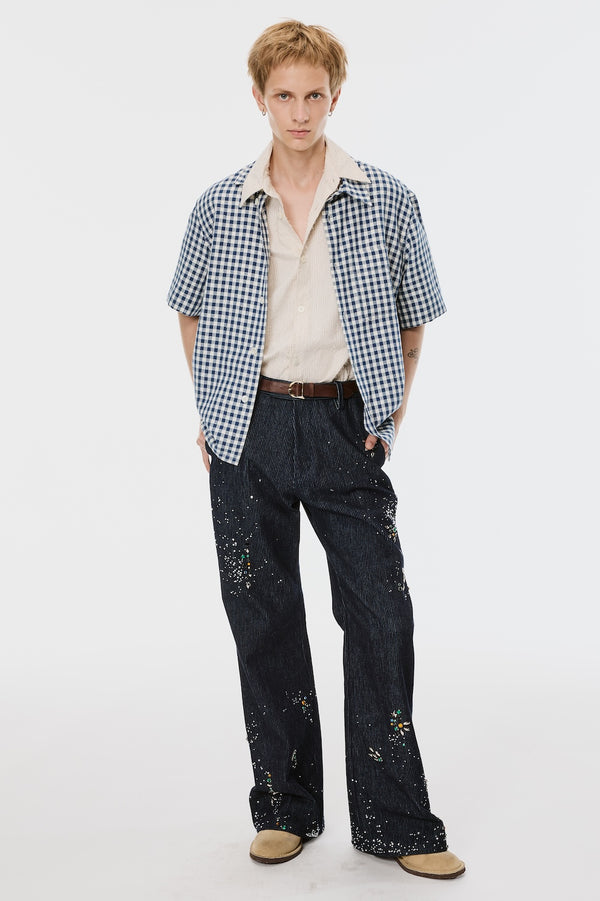 SPARKLING PLAID HALF SLEEVE SHIRT - BLUE / M26U6SH003-MASU Official Online Store