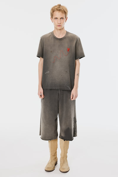 FLOWER EMBROIDERY SWEAT SHORTS - BLACK / M26U6PS001-MASU Official Online Store