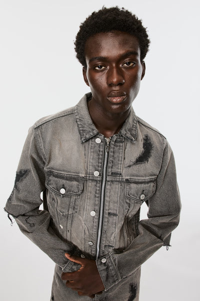 Mb Zip-Up Denim Jakcet Angel Damage - Black - MASUBOYS– MASU