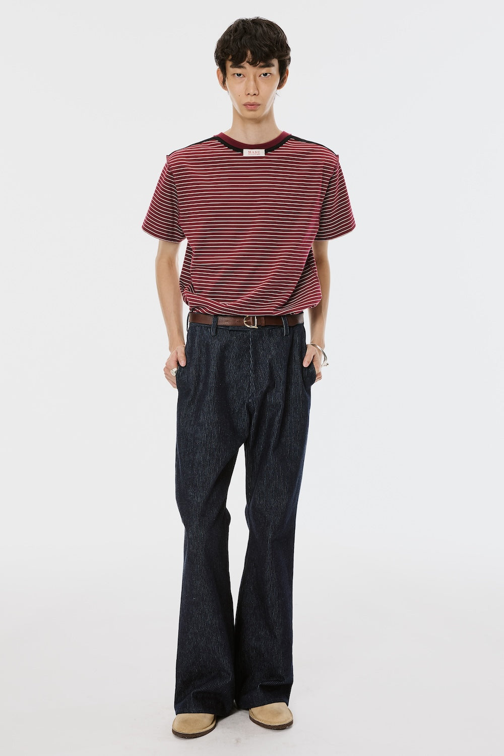 Opposite Stripe T-Shirt - Wine Red - MASU– MASU Official Online Store