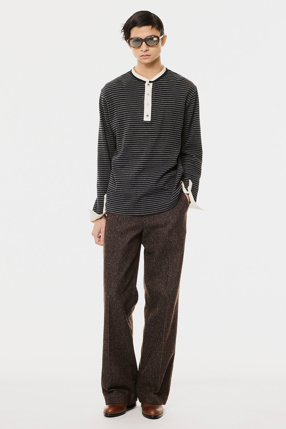 Opposite Waffle Stripe Pullover Shirt - Black - MASU– MASU