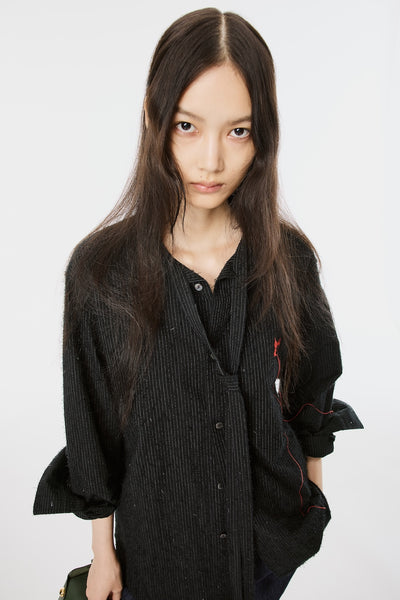 SHAGGY STRIPE BOW TIE SHIRT - BLACK / M26U6SL002-MASU Official Online Store