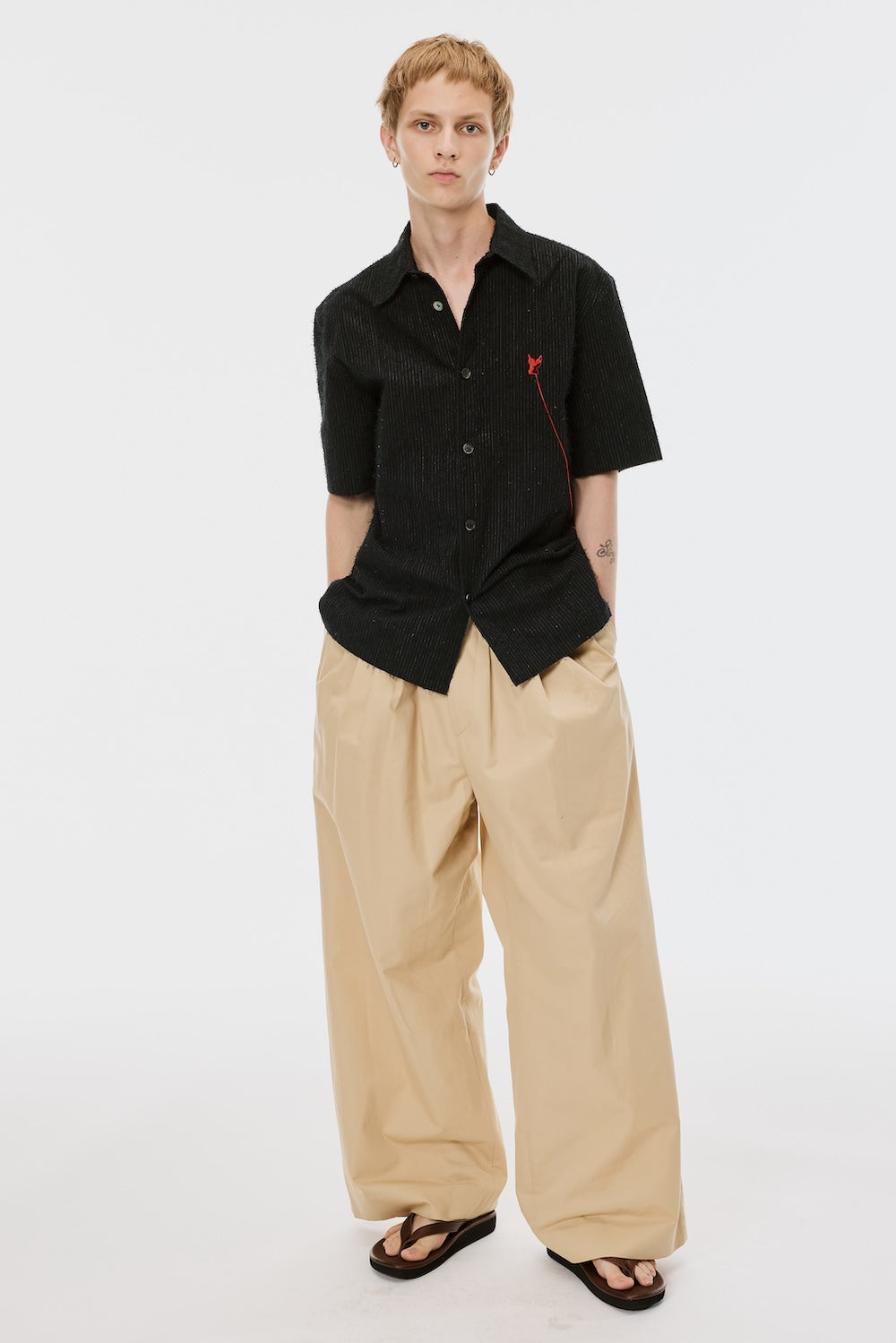 【M A S U】SHAGGY STRIPE HALF SLEEVE SHIRT Shaggy Stripe Half Sleeve Shirt - Black - MASU– MASU Official