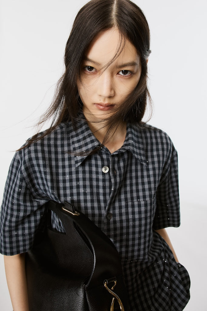 SPARKLING PLAID HALF SLEEVE SHIRT - BLACK / M26U6SH003-MASU Official Online Store