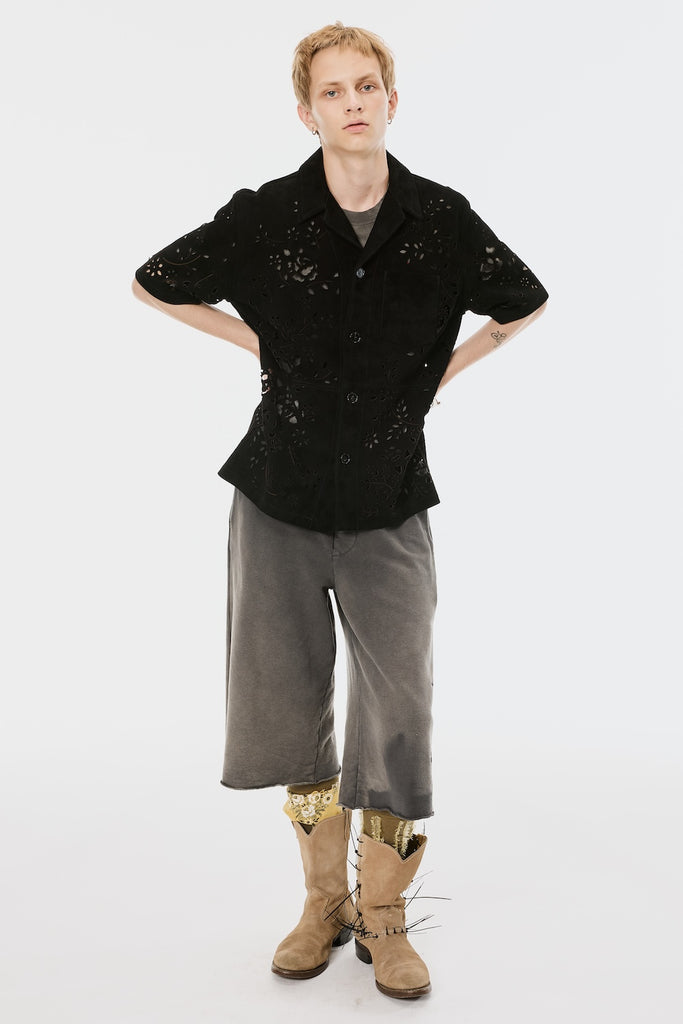 BANDANA HOLE LEATHER HALF SLEEVE SHIRT - BLACK / M26U6SH002-MASU Official Online Store