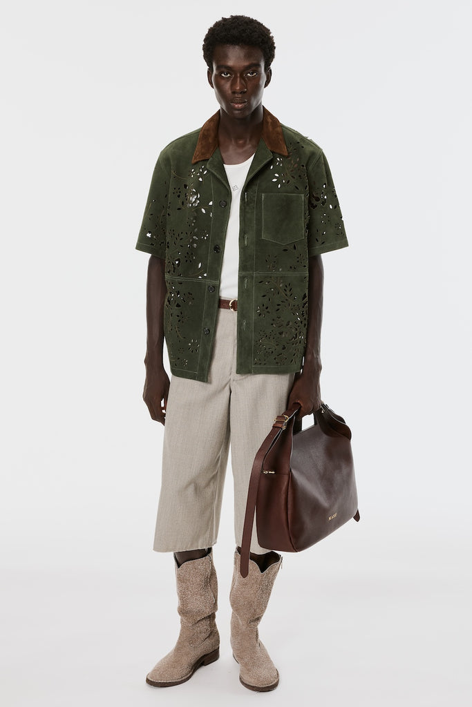 BANDANA HOLE LEATHER HALF SLEEVE SHIRT - MOSS GREEN / M26U6SH002-MASU Official Online Store