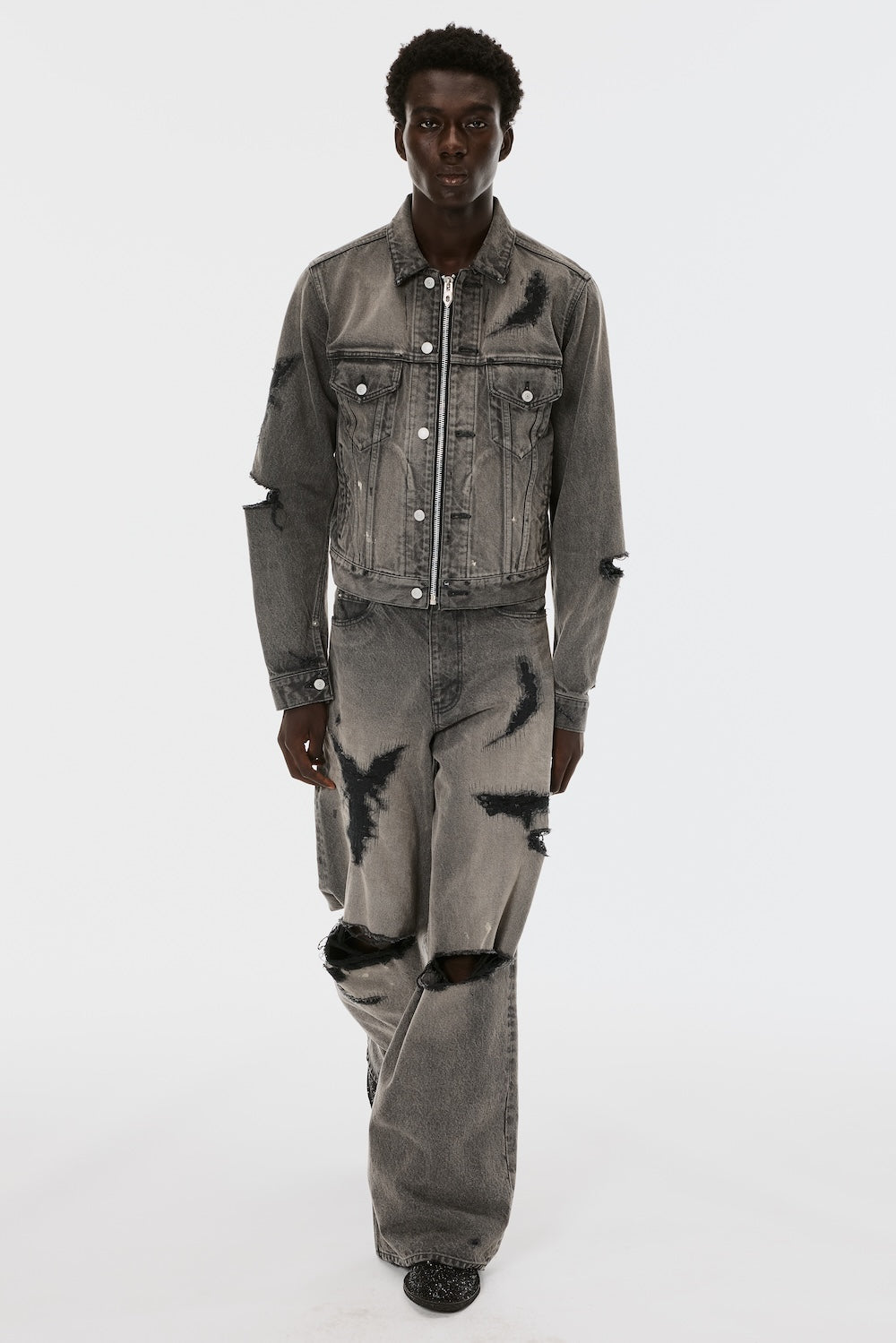 Mb Zip-Up Denim Jakcet Angel Damage - Black - MASUBOYS– MASU