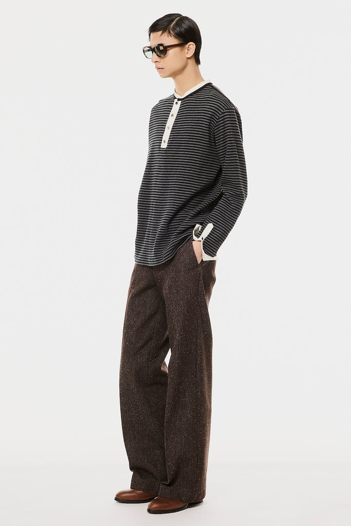 OPPOSITE WAFFLE STRIPE PULLOVER SHIRT - BLACK / M26H9CS006-MASU Official Online Store