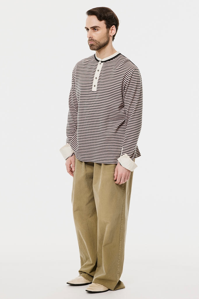 OPPOSITE WAFFLE STRIPE PULLOVER SHIRT - PINK / M26H9CS006-MASU Official Online Store