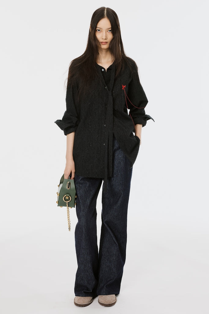 SHAGGY STRIPE BOW TIE SHIRT - BLACK / M26U6SL002-MASU Official Online Store