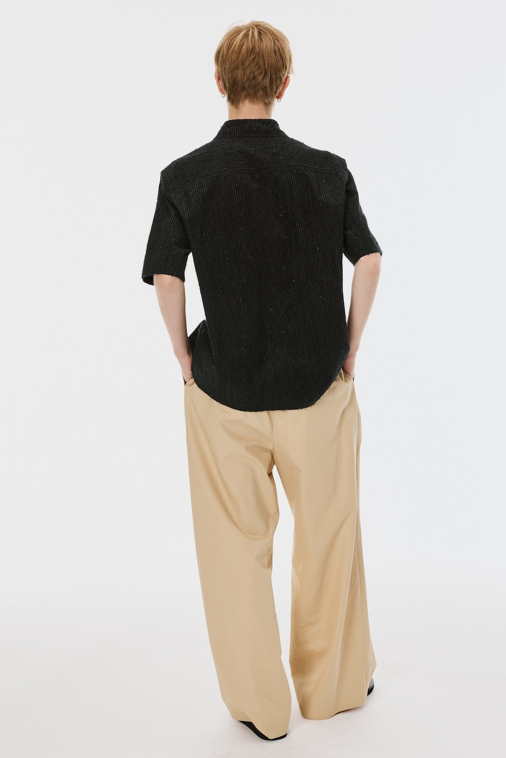 Shaggy Stripe Half Sleeve Shirt - Black - MASU– MASU Official