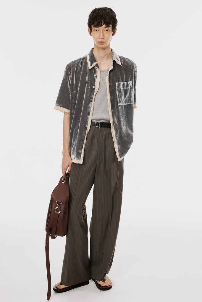 UNEVEN VELVET HALF SLEEVE SHIRT - CHARCOAL / M26U6SH001-MASU Official Online Store