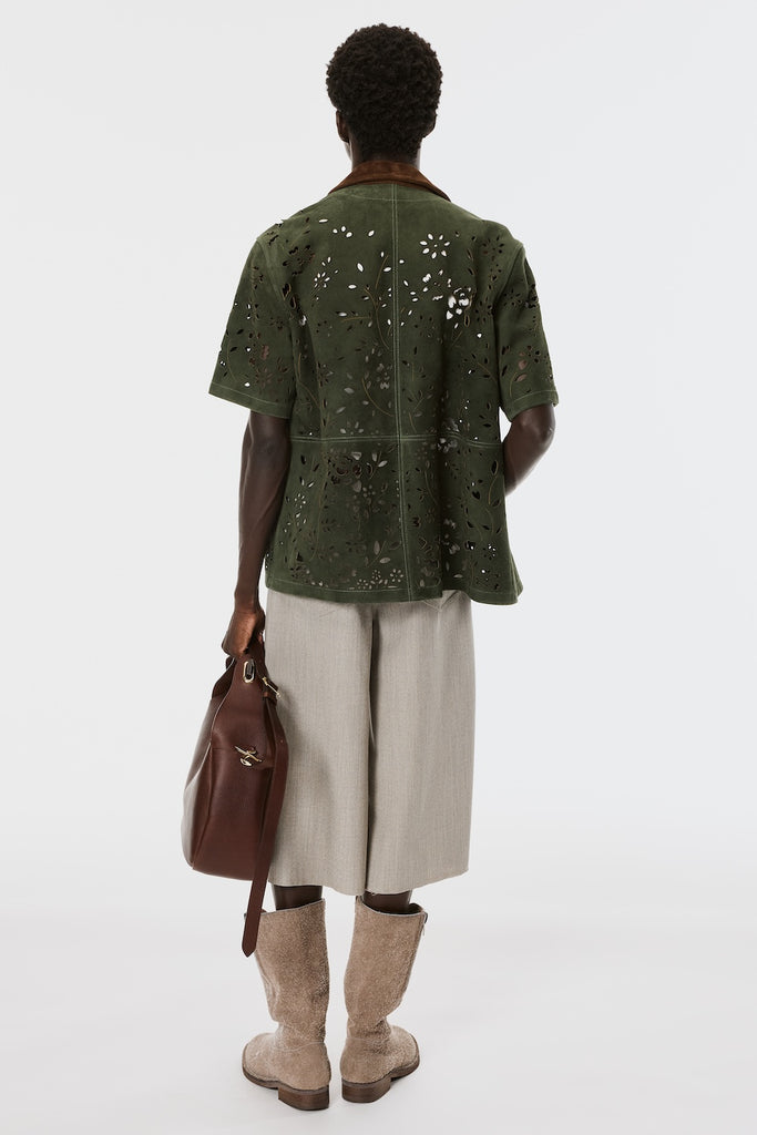 BANDANA HOLE LEATHER HALF SLEEVE SHIRT - MOSS GREEN / M26U6SH002-MASU Official Online Store