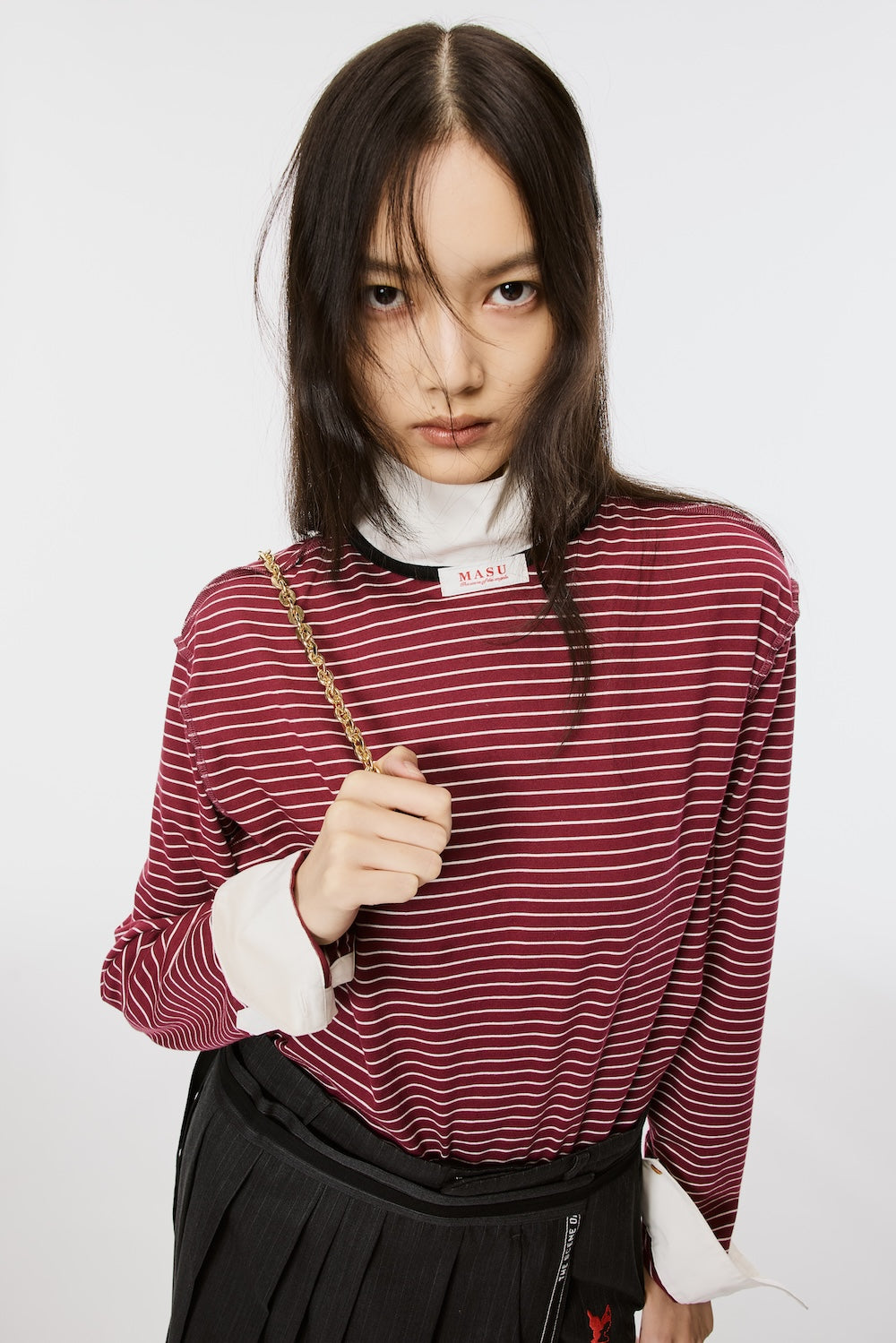 新品 MASU OPPOSITE STRIPE PULLOVER SHIRT Opposite Stripe Pullover Shirt - Wine Red - MASU– MASU Official