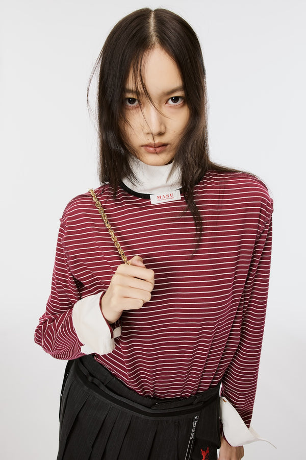 OPPOSITE STRIPE PULLOVER SHIRT - WINE RED / M26U6CS009-MASU Official Online Store