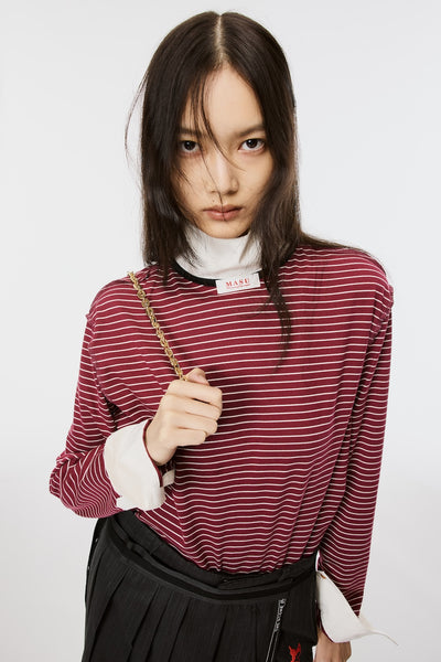 Opposite Stripe Pullover Shirt - Wine Red - MASU– MASU Official