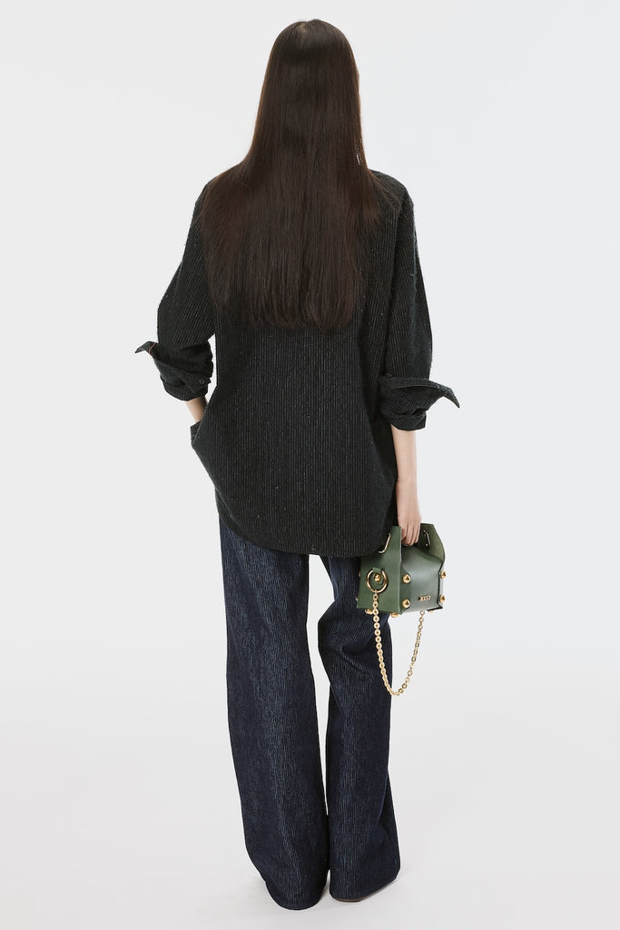 SHAGGY STRIPE BOW TIE SHIRT - BLACK / M26U6SL002-MASU Official Online Store