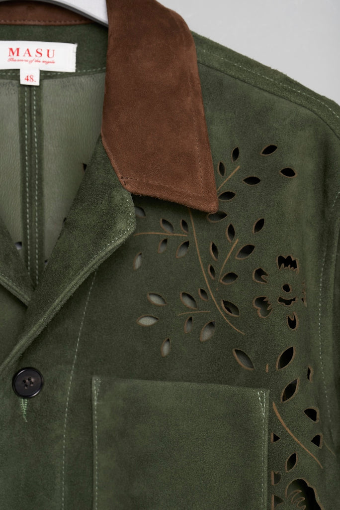 BANDANA HOLE LEATHER HALF SLEEVE SHIRT - MOSS GREEN / M26U6SH002-MASU Official Online Store