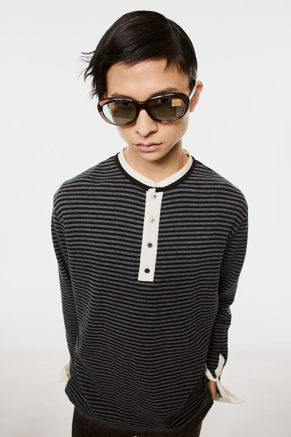 OPPOSITE WAFFLE STRIPE PULLOVER SHIRT - BLACK / M26H9CS006-MASU Official Online Store