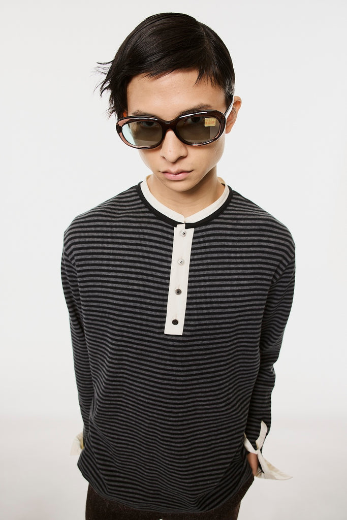 OPPOSITE WAFFLE STRIPE PULLOVER SHIRT - BLACK / M26H9CS006-MASU Official Online Store