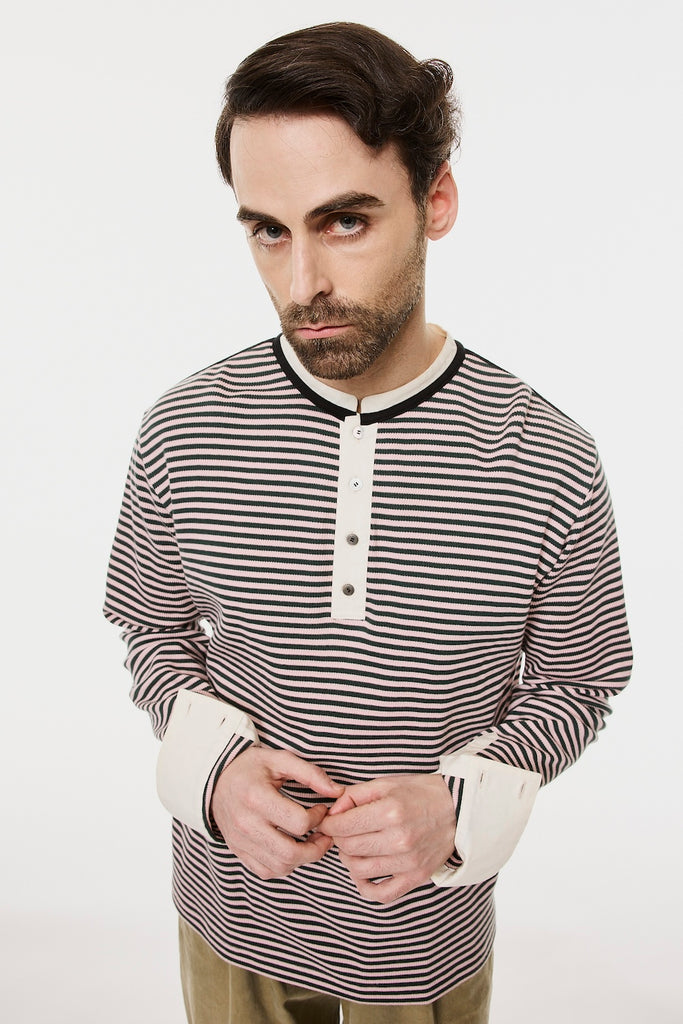 OPPOSITE WAFFLE STRIPE PULLOVER SHIRT - PINK / M26H9CS006-MASU Official Online Store