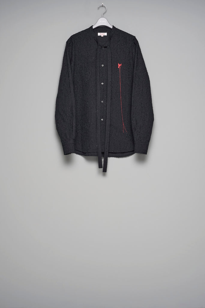 SHAGGY STRIPE BOW TIE SHIRT - BLACK / M26U6SL002-MASU Official Online Store
