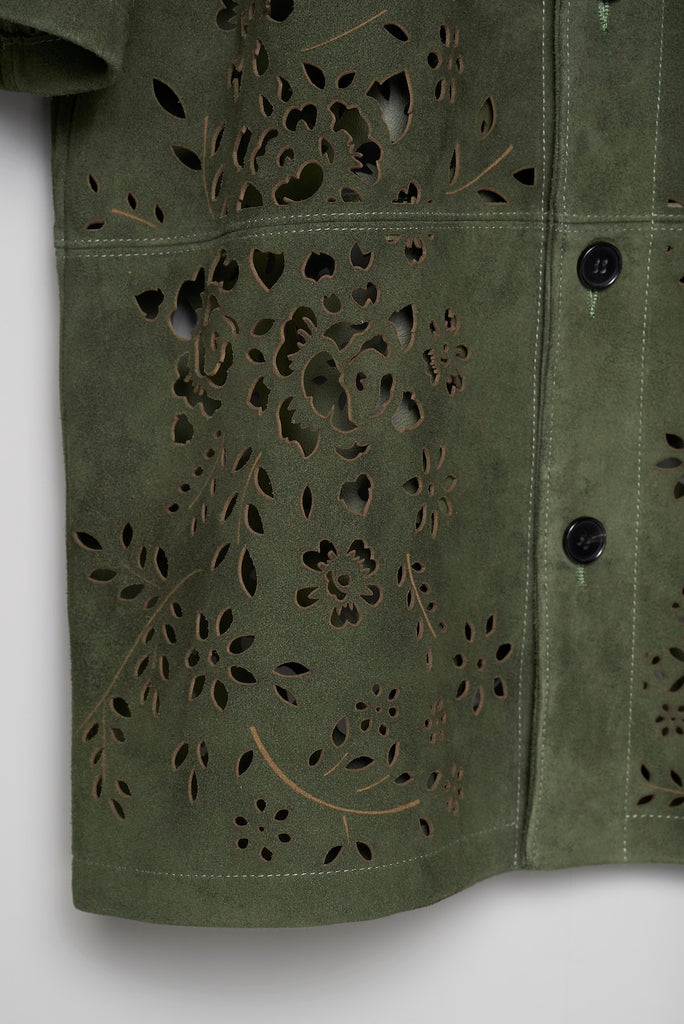 BANDANA HOLE LEATHER HALF SLEEVE SHIRT - MOSS GREEN / M26U6SH002-MASU Official Online Store