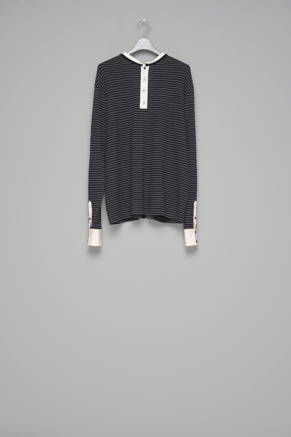 Opposite Waffle Stripe Pullover Shirt - Black - MASU– MASU