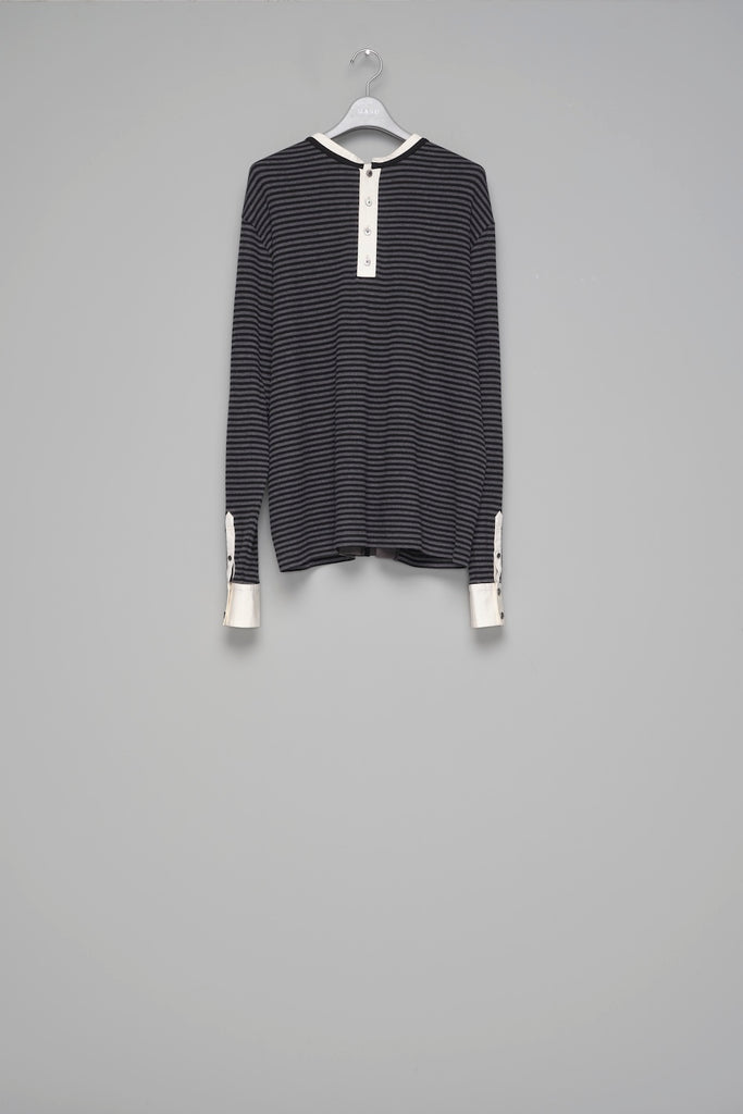 OPPOSITE WAFFLE STRIPE PULLOVER SHIRT - BLACK / M26H9CS006-MASU Official Online Store