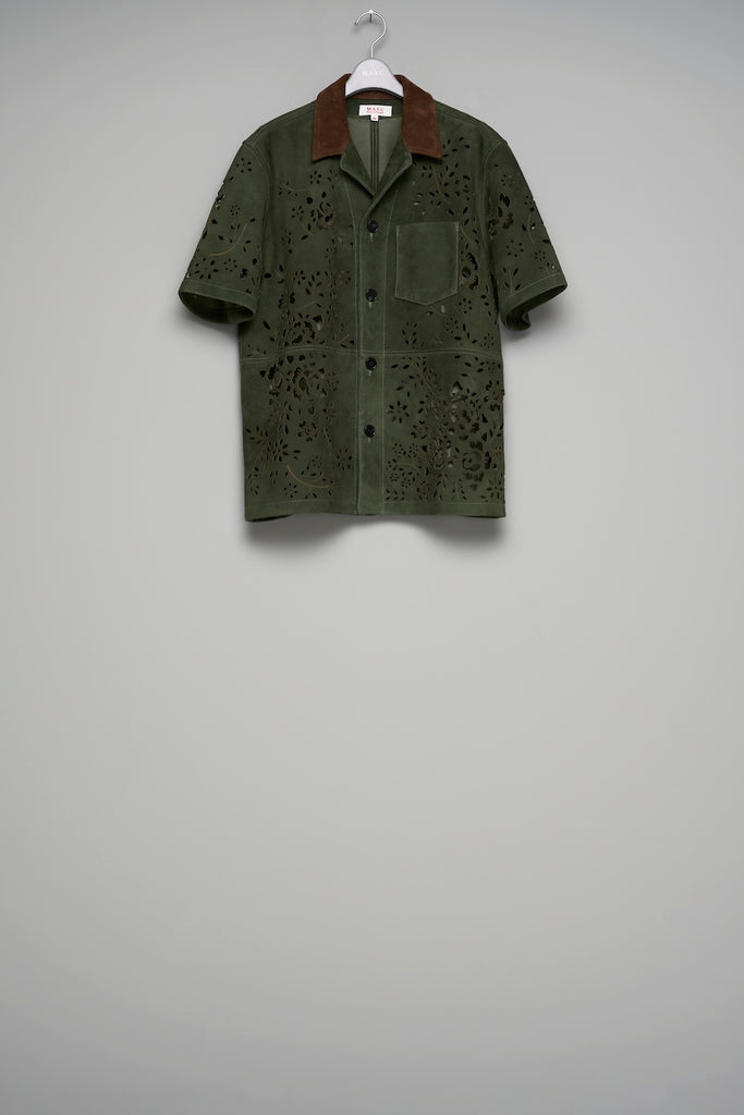 BANDANA HOLE LEATHER HALF SLEEVE SHIRT - MOSS GREEN / M26U6SH002-MASU Official Online Store