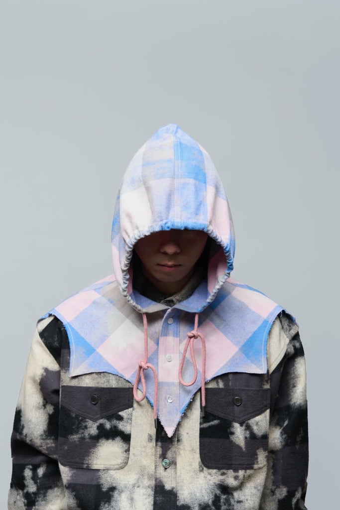 BLEACHED PLAID BAT HOOD - PINK / MPFW-OJ1124-MASU Official Online Store