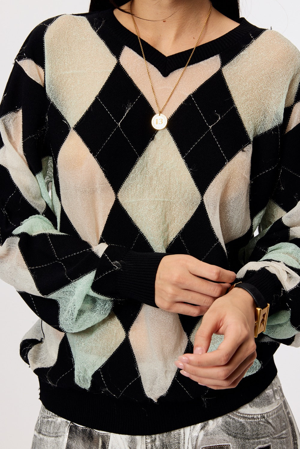 Reversed Argyle Sweater - Black - MASU– MASU Official Online Store