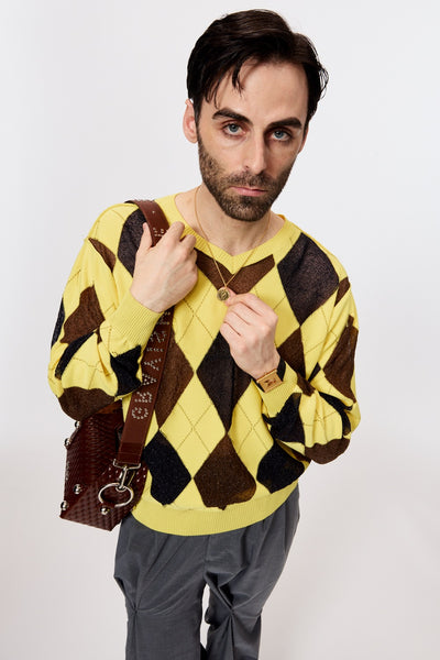 REVERSED ARGYLE SWEATER - YELLOW / M25K6KN003-MASU Official Online Store