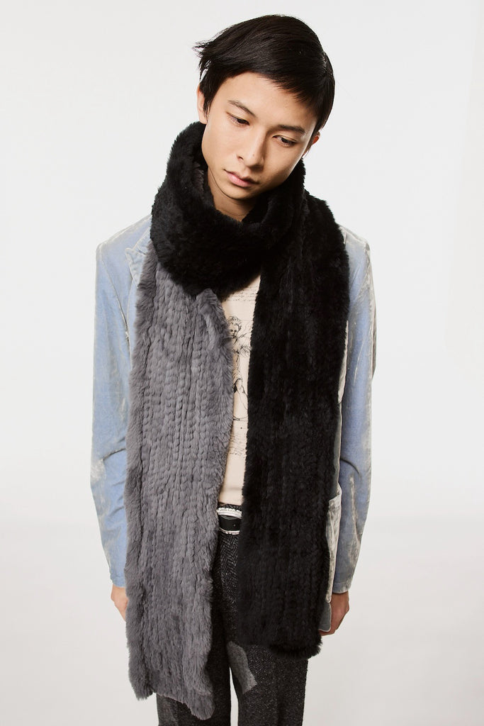 RABBIT FUR SCARF - BLACK X GRAY / M26H9OJ004-MASU Official Online Store