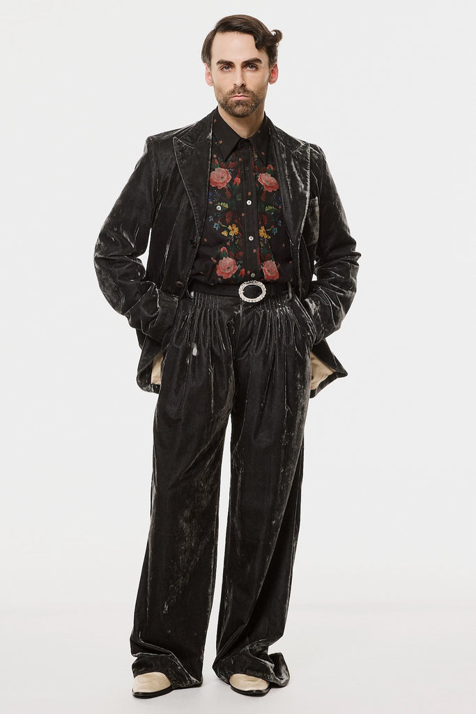 VELVET ACCORDION WIDE TROUSERS - DUSTY BLACK / M26H9PL010-MASU Official Online Store