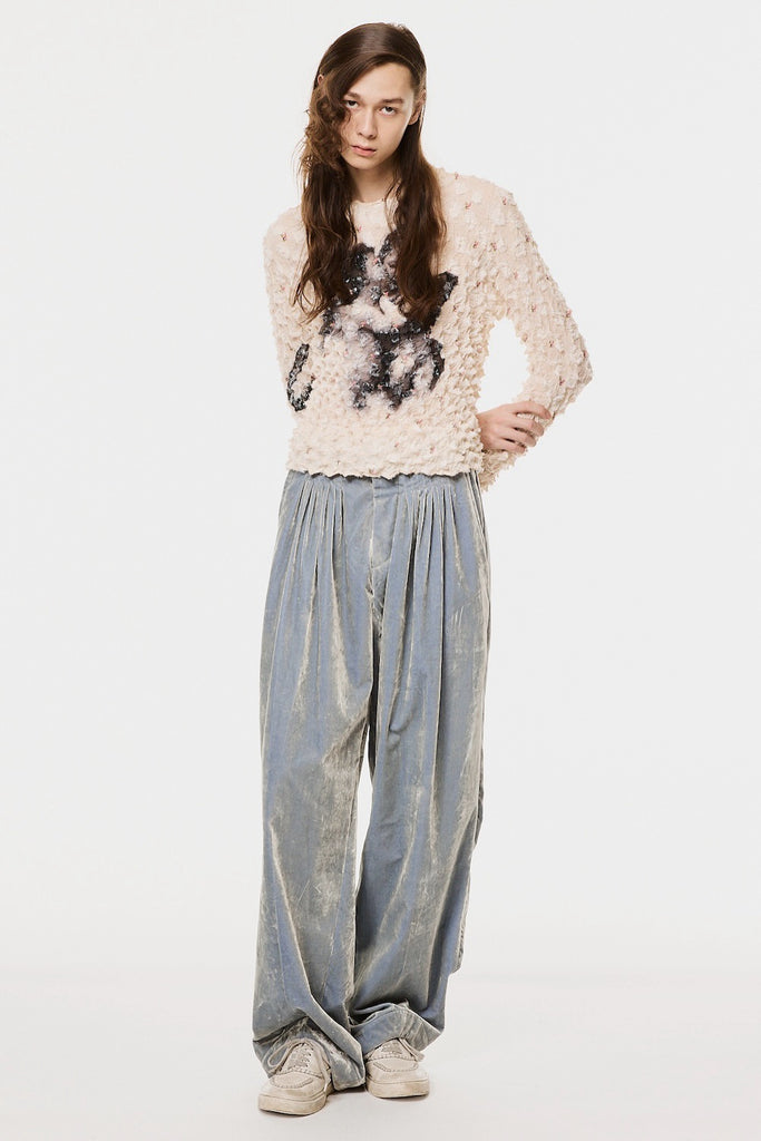 VELVET ACCORDION WIDE TROUSERS - DUSTY BLUE / M26H9PL010-MASU Official Online Store