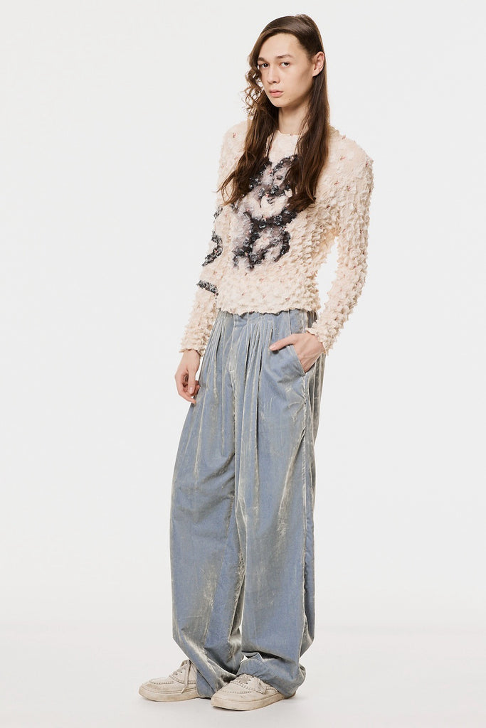 VELVET ACCORDION WIDE TROUSERS - DUSTY BLUE / M26H9PL010-MASU Official Online Store