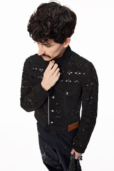 masu レーザーカット レザージャケット MASU(エムエーエスユー)のDIAMOND-CUT LEATHER JACKET BLACKの