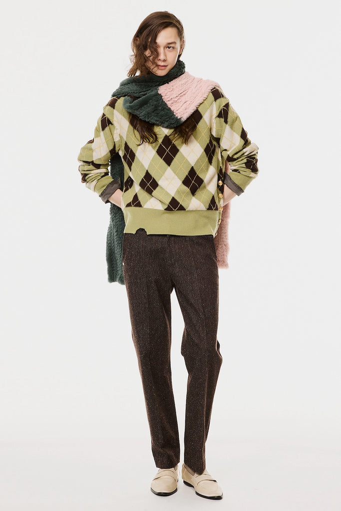 RABBIT FUR SCARF - GREEN X PINK / M26H9OJ004-MASU Official Online Store