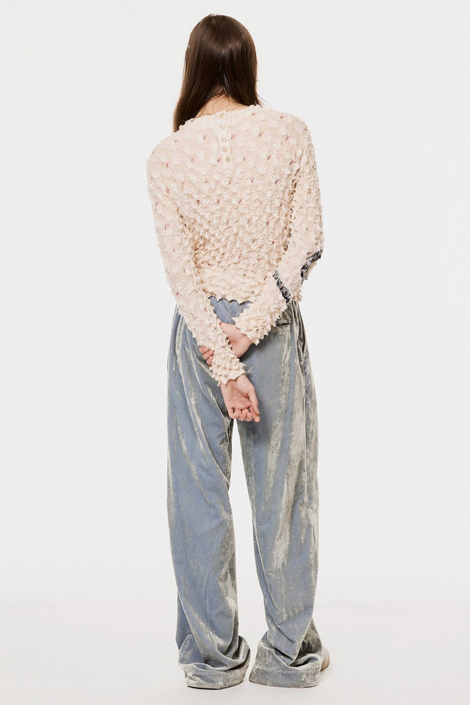 VELVET ACCORDION WIDE TROUSERS - DUSTY BLUE / M26H9PL010-MASU Official Online Store