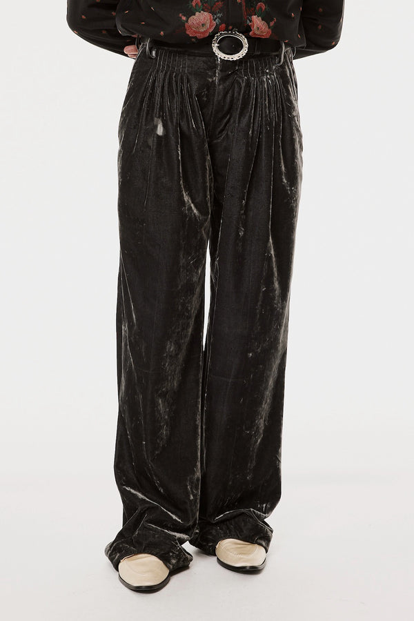 VELVET ACCORDION WIDE TROUSERS - DUSTY BLACK / M26H9PL010-MASU Official Online Store