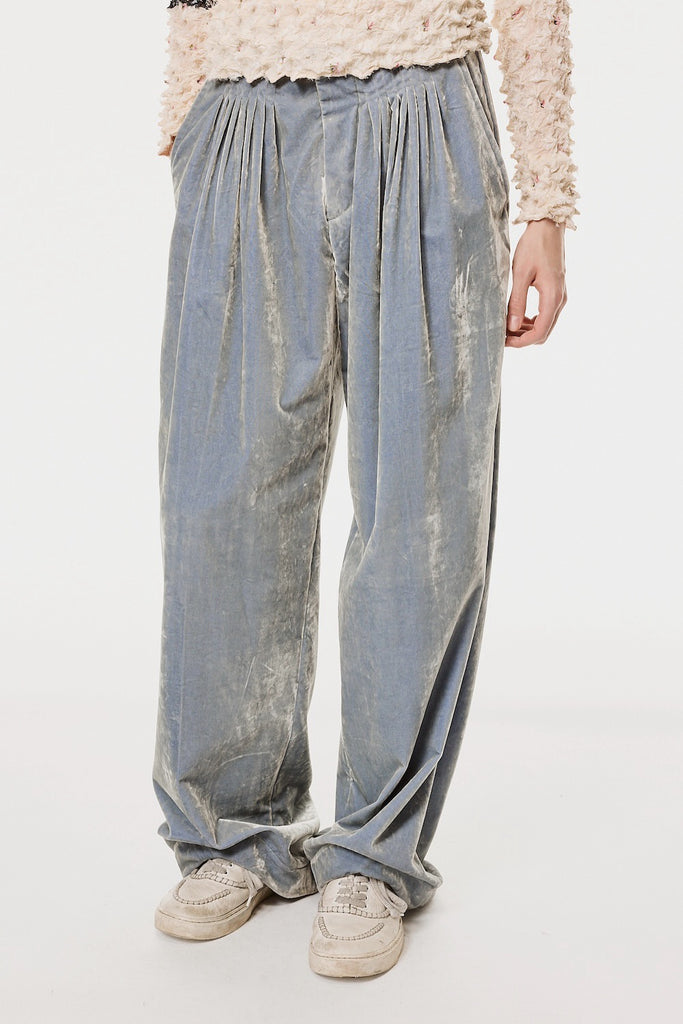 VELVET ACCORDION WIDE TROUSERS - DUSTY BLUE / M26H9PL010-MASU Official Online Store