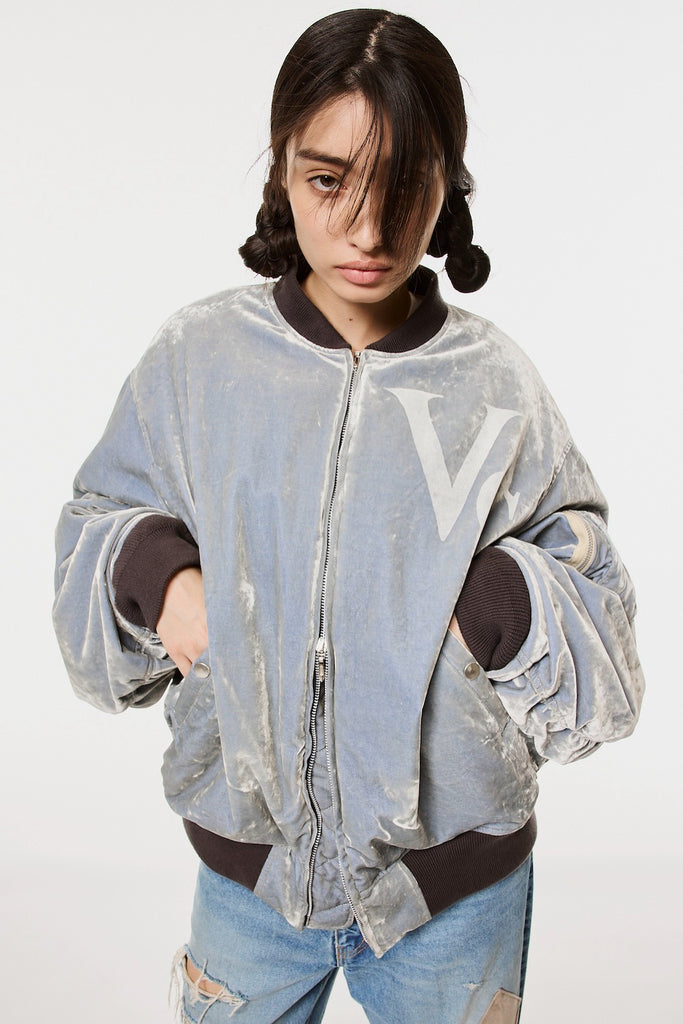 VC VELVET PUFFER BOMBER JACKET - DUSTY BLUE / M26H9BL004-MASU Official Online Store